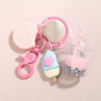 【DT】Cute  Keychains Ice-cream Bubble Tea Biscuit Pink Key Rings Friendship For Best Friend Women Girl Handbag Gift Jewelry hot