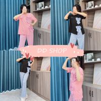 DD SHOPพร้อมส่ง DX-1148 ชุดเซ็ต เสื้อแขนสั้น+กางเกงขายาว โบว์ติกน่ารักลายสก็อต