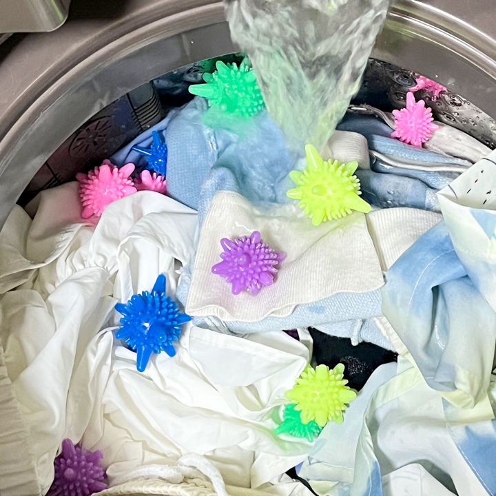 ลูกบอลการซักผ้าใช้ซ้ำได้5ชิ้นขจัดสิ่งสกปรกนุ่มกันปมสำหรับใช้ในบ้านพีวีซีสะอาดลูกบอลเป่าแข็ง