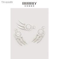 ? ของขวัญ DIY ของขวัญเครื่องประดับ Plain silver accessories DIY manual leaf wreath flowers dreamcatcher S925 pure tassel earrings joker