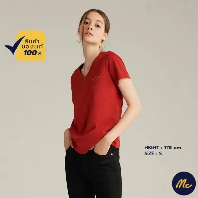 Mc Jeans เสื้อยืดแขนสั้นผู้หญิง คอวี สีแดง MTSZ937