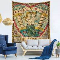 Tarot Card Old Vintage Tapestry Witchcraft Astrology Star Moon Goddess Sea Nymph Mermaid Bed Decoration Blanket Wall Cloth