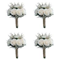 4X Bridal Bouquets for Wedding, Artificial Rose Flower Bouquet Bride Bridesmaid Holding Flower, Flower Girl Bouquet