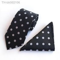 ✱ 8 cm Mens Classic Tie 100 Silk Jacquard Woven Black White Polka Dot Necktie Hanky Sets for Man Wedding Business Party Gravata