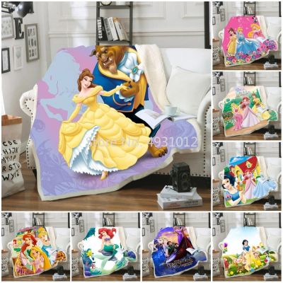 【jw】♨  Disney-Princess cobertores de pelúcia para crianças jogar sofá cama solteiro beleza e fera presente bebês meninas