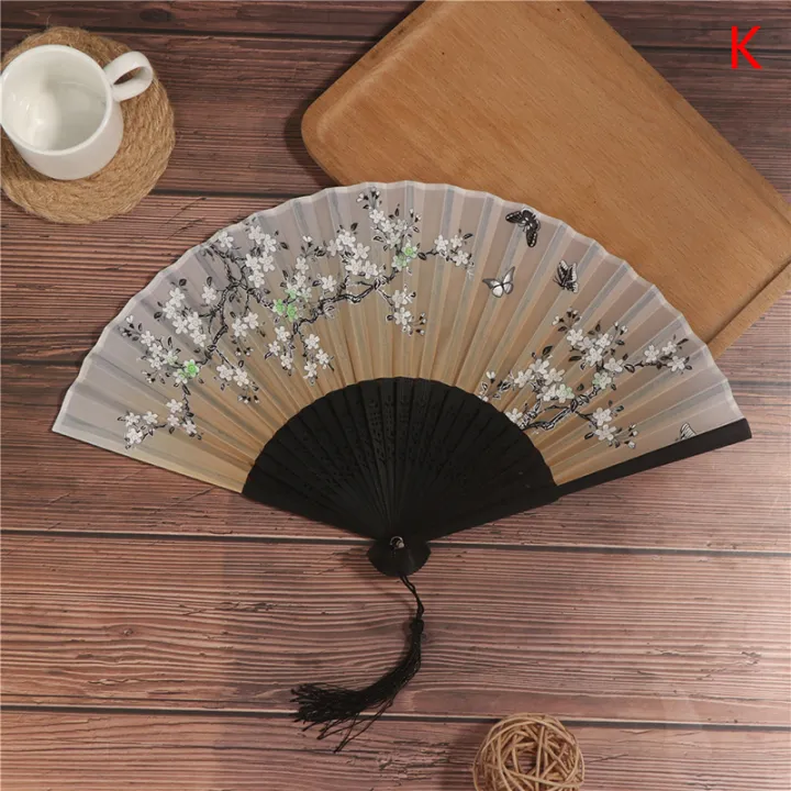 Chinese Silk Cloth Folding Fan Bamboo Antiquity Folding Fan Painting