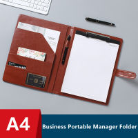 A4 Folder For Documents PU Leather File Bags Calculator Binder Multi-function Business Pads Manager Portfolio Office Supplies