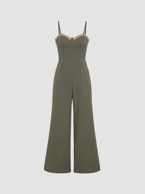 Cider Check Lace Trim Cami Jumpsuit Lazada.co.th