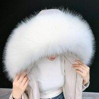 【Miki Xinyuan】 Lady Blinger ขนาดใหญ่พิเศษ Faux Fox Fur Collar ฤดูหนาว Parka Coat Hood Fur Decor DIY เสื้อขนสัตว์ปลอม Racoon Fur Collar ผ้าพันคอขนสัตว์