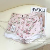 COD jfdss Plus Size Womens Denim Shorts Pink Floral Sweet Slim Sexy