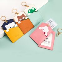 High Quality Credit Card ID Badge Holder Cute Cartoon Leather Bear Pass Case Cover Card Case Key Holder Ring Luggage Tag Trinket Card Holders