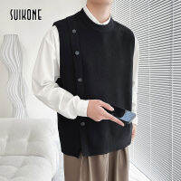 Suikone แผงแยกเสื้อกั๊กลายทางวินเทจของผู้ชายเสื้อสวมศีรษะเสื้อออกแบบช่องหลวมสำหรับผู้หญิง