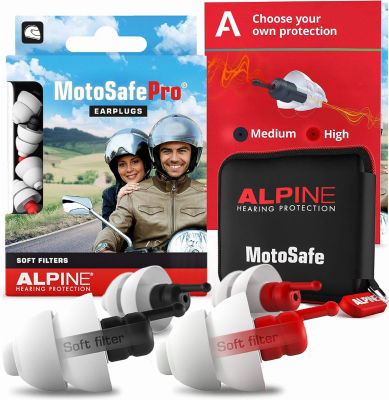 Alpine Hearing Protection Alpine MotoSafe Pro - Premium Motorcycle Ear Plugs for Wind Noise Reduction - Motorcycle Hearing Protection - Ultra Soft Audible Filter Hearing Protection for Motorcycle - 2 Pair