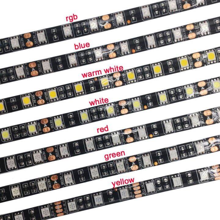 5m-5050-60-leds-m-flexible-black-pcb-led-strip-light-white-rgb-warm-white-red-green-blue-yellow-waterproof-ip30-65-dc12v-led-strip-lighting