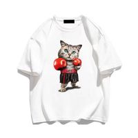 New Cotton High Quality Men T-Shirt Anime Boxing Cat Print Tee Oversized Movement Gym Tshirts For Men Movement Short Sleeve