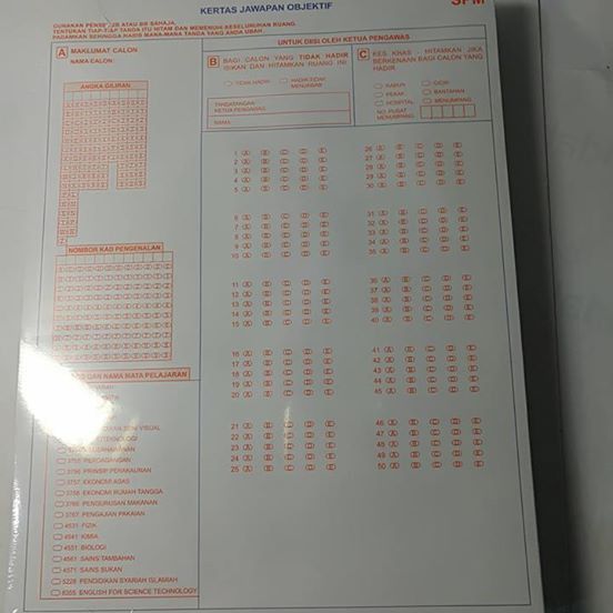 Spm Kertas Jawapan Objektif Objective Answer Sheet A4 Omr 480 Sheet