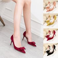 CODhan14416 Suede Bow-knot Women Stilettos Pointed High Heels