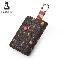 FOXER PVC Leather Small Key Case for Women Vintage Style Signature Card Holder Girls Mini Key Bag Monogram Lady Coin Pocket