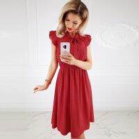 【Ladies shop】 Casual2021ผู้หญิงสีขาวหลวมเซ็กซี่แขนกุด Dot BeachWomenHigh เอว LadiesDresses Vestidos