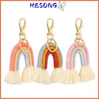 HESONG 1PC/3PCS ไฟเบอร์ รุ้ง พวงกุญแจ เสน่ห์กระเป๋าถือ พวงกุญแจสายรุ้ง โบฮีเมียน พู่ ที่ใส่พวงกุญแจรถยนต์