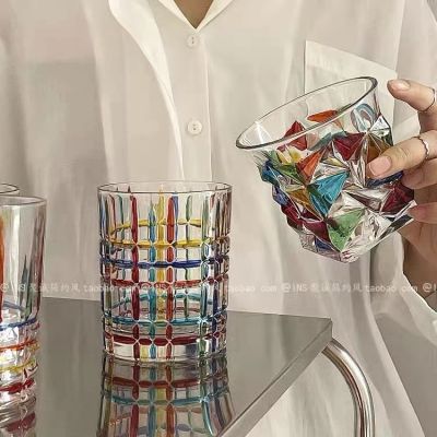 ♀☂  Italian designer with the same hand-painted middle-aged glass whiskey cup reflect rainbow luster painted water