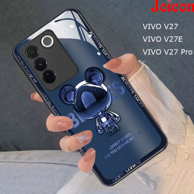 ใหม่เคสกระจกโทรศัพท์เคสสำหรับ VIVO V27E V27 V27โปรเคส Y36 V29ลายหมีไล่ระดับสีสุดหรูเคสกระจกเทมเปอร์เลนส์กล้องเคสห่อหุ้มฝาหลังกันกระแทก