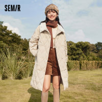 Semir Women Long Cotton Coat Imitation Lamb Wool Collar And Waistband 2022 Winter New Loose Thin Cotton Coat Casual