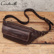 CONTACT S Travel Waist Packs Men Genuine Leather Waist Bags Fanny Pack for