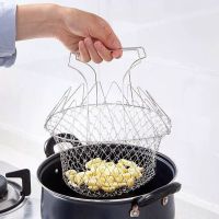 Fried Net Stainless Steel Folding Fried Basket Household Oil Filter Net Multifunctional Frying Tool Drain Basket Mesh Covers