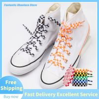 [Fashion goods060]1คู่แฟชั่นรองเท้า Laces รองเท้าผ้าใบ Checkered Grid แบน Shoelaces Shoestring พิมพ์ริบบิ้น Shoelaces LacingWomen 6สี