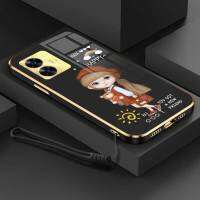 เคสสำหรับ Realme C55สาวแสนสุขน่ารักกับกล้องปกป้องเคสโทรศัพท์ขอบซิลิโคนนิ่มฟรีสายคล้อง