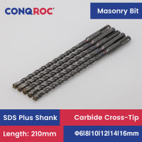 5 Pieces 210mm Masonry Drill Bits SDS Plus Shank for Electric Hammer Carbide Cross-Tip Diameter from 6mm to 16mm