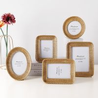 Golden Silver Resin Photo Frame Retro Circular Rectangle Shape Picture Office Certificate Wedding Party Desktop Decoration Craft