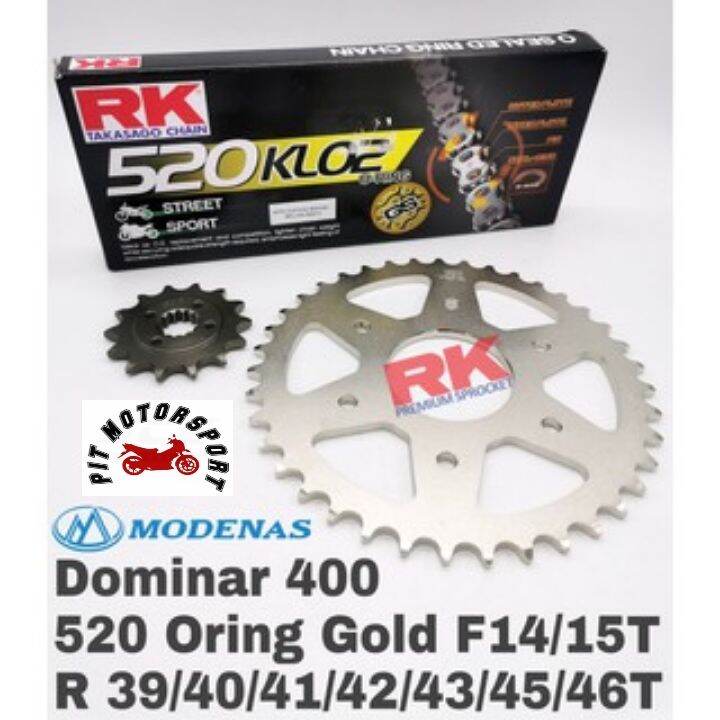 RK Sprocket Set Modenas Dominar 400 520 KLO2 ORing Rivet Gold Chain 14