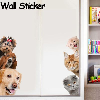 W5YR 1PCS Cat Wall Art Door Decor Fridge Decorations Wallpaper Funny Animal Mural Wall Sticker 3D Decal