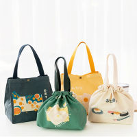 Drawstring Corduroy Portable Lunch Bag Japanese Lunch Box Bag Solid Color Canvas Women Small Eco Tote Handbag Picnic Food Bags