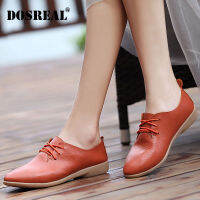 DOSREAL ผู้หญิงรองเท้า Oxford รองเท้ารองเท้าหนังแท้รองเท้าหนัง Lace Up Soft Sole รองเท้าสีขาว PLUS ขนาด 35 -45