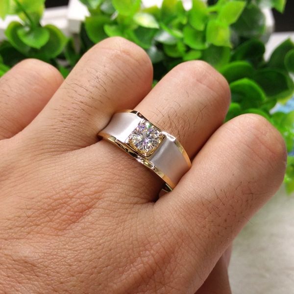 moissanite-แหวนแฟชั่นสองสี-ทองคำขาว-18k-แบบเรียบ-สไตล์ยุโรปและอเมริกา