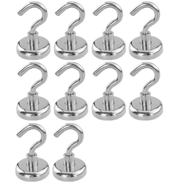 10 PCS Heavy Duty Neodymium Hanging Magnetic Hooks Set 8LB Strong Suction Clothes Keys Bags Hooks for Kitchen Bathroom Bedroom Fridge Cabinet