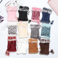 1Pair Fashion Winter Warm Gloves Women Girls Faux Rabbit Fur Warmer Fingerless Mittens Soft Suede Leather Stretch Gloves