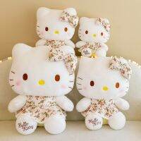 ตุ๊กตาตุ๊กตาผ้ากำมะหยี่ลายการ์ตูน Santio Hello Kitty ชุดเดรสลายดอกไม้ใหม่ตุ๊กตายัดนุ่นสำหรับเด็กหมอนอะนิเมน่ารักสำหรับเป็นของขวัญ