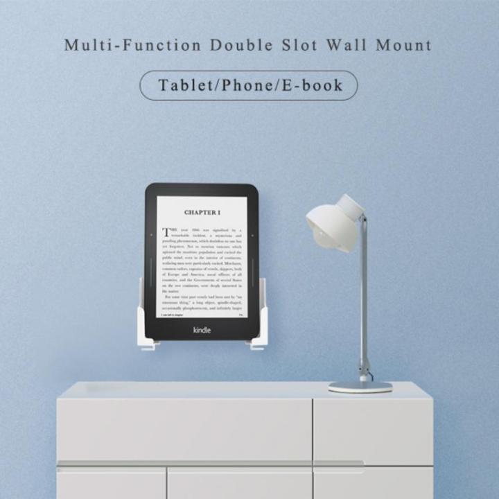 cw-universal-tablet-pc-phone-wall-mount-cket-holder-for-adjustable-viewing-angle-double-groove-compatible-with-e-reader-kindle