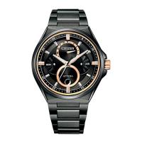 นาฬิกาข้อมือ CITIZEN ATTESSA แหวนขับเชิงนิเวศสำหรับผู้ชายสีดำ BU0065-64E สีเงินแบบสามปฏิทินรูปดวงจันทร์0060-68E