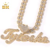 THE BLING KING Heart Bail Custom Brush Script Bubble Letter Two Tone Pendant Micro Paved CZ Personalized Necklace Hiphop Jewelry