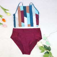 hotx 【cw】 girl bikinis set bikini swimwear women swimsuit wire free swimming mid waist striped wine red drack blue white off shoulder