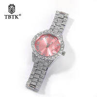 TBTK Women Watch Baby Pink Dial Iced Out Quartz Clock Luxury Rhinestone Waterproof Wrist Watch Small Size For Women