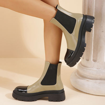 SZHYDZ Sepatu BOOT Pendek โอเวอร์ไซซ์สำหรับสตรี2022ฤดูใบไม้ร่วง/ฤดูหนาวพื้นรองเท้าหนาสีเข้ากันกับ Sepatu BOOT Pendek ยกระดับรองเท้าบู๊ตผู้หญิงปล่องควัน