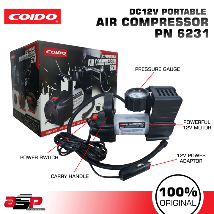 Coido Tire Inflator 12V Portable Air Compressor With Carry Bag PN