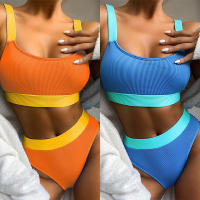 MOVOKAKA Pit Strip Solid Mid Waist Bikini Set Swimsuit Women Bandeau Tank Biquini Two Pieces 2022 Swimming Suit Swimwear