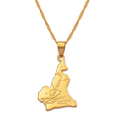 Anniyo Cameroon Map Pendant Necklace Chain 45cm or 60cm Gold Color Jewelry Woman Africa Cameroun #007510 Electrical Connectors